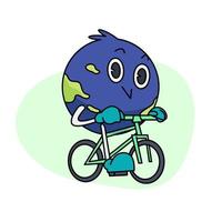 vintage feliz fofa terra planeta personagem mascote ciclismo. vetor ilustração