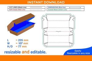 hamburguer embalagem caixa ou lanche caixa ampla Tamanho dieline modelo e 3d caixa Projeto caixa dieline e 3d caixa vetor