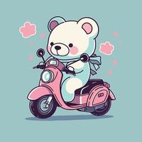uma fofa desenho animado Urso em uma Rosa ciclomotor vetor