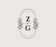 inicial zg cartas lindo floral feminino editável premade monoline logotipo adequado para spa salão pele cabelo beleza boutique e Cosmético empresa. vetor