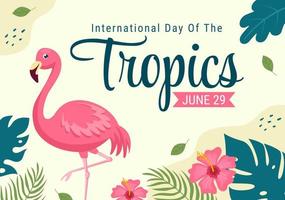 internacional dia do a trópico vetor ilustração em 29 Junho com animal, Relva e flor plantas para preservar dentro plano desenho animado mão desenhado modelos