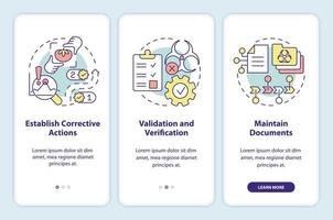 princípios do haccp onboarding Móvel aplicativo tela. Comida ao controle passo a passo 3 passos editável gráfico instruções com linear conceitos. interface do usuário, ux, gui modelo vetor