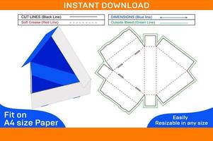 triângulo pizza caixa ou presente caixa, Comida embalagem caixa dieline modelo e 3d vetor caixa de arquivo dieline e 3d caixa