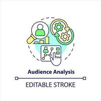 público análise conceito ícone. marketing comportamental pesquisar. social meios de comunicação abstrato idéia fino linha ilustração. isolado esboço desenho. editável acidente vascular encefálico vetor