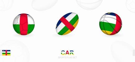 Esportes ícones para futebol, rúgbi e basquetebol com a bandeira do central africano república. vetor