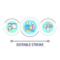 Treinamento e examinando do funcionários ciclo conceito ícone. corporativo seminários condução. o negócio abstrato idéia fino linha ilustração. isolado esboço desenho. editável acidente vascular encefálico vetor