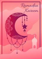 pôster ramadan kareem com lua crescente pendurado vetor