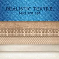 textura têxtil realista conjunto horizontal ilustração vetorial vetor