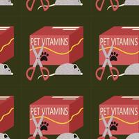 padronizar com vitaminas para animais, gatos, cães, brinquedo rato e tesoura, animal Cuidado. vetor