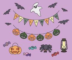 adereços de decoração de halloween. mão desenhada estilo ilustrações vetoriais. vetor