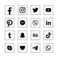 conjunto do Preto social meios de comunicação ícones dentro branco quadrado fundo vetor