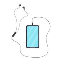 Smartphone com fones de ouvido. plano vetor ilustração.