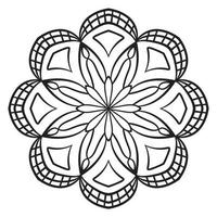 mandala de flor de contorno preto. doodle redondo elemento decorativo para livro de colorir isolado no fundo branco. círculo geométrico floral. vetor