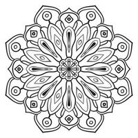 mandala de flor de contorno preto. doodle redondo elemento decorativo para livro de colorir isolado no fundo branco. círculo geométrico floral. vetor