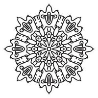 mandala de flor de contorno preto. doodle redondo elemento decorativo para livro de colorir isolado no fundo branco. círculo geométrico floral. vetor