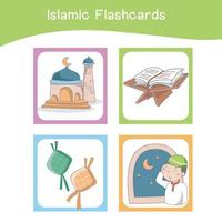 fofa islâmico imagem flashcards. islâmico flashcards coleções. colorida imprimível flashcards para pré escola educacional imprimível jogos cartões. vetor ilustração.