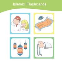 fofa islâmico imagem flashcards. islâmico flashcards coleções. colorida imprimível flashcards para pré escola educacional imprimível jogos cartões. vetor ilustração.