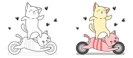 gato adorável está montando desenho de gato de motocicleta página para colorir para crianças vetor