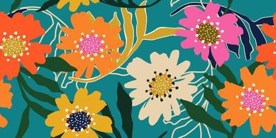 mão desenhado flores, desatado padrões com floral para tecido, têxteis, roupas, invólucro papel, cobrir, bandeira, interior decoração, abstrato fundos. vetor
