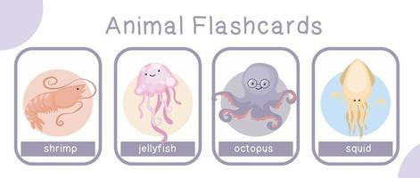 fofa animal flashcards coleção. Inglês alfabeto com desenho animado animais definir. fofa desenhando do mar animais. cartão jogos para crianças. vetor ilustração.