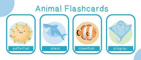 fofa animal flashcards coleção. Inglês alfabeto com desenho animado animais definir. fofa desenhando do mar animais. cartão jogos para crianças. vetor ilustração.