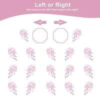 esquerda ou certo jogos para crianças. planilha atividade para pré escola crianças. Educação matemática imprimível planilha para contando quão muitos estão esquerda e certo. vetor ilustração.