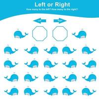esquerda ou certo jogos para crianças. planilha atividade para pré escola crianças. Educação matemática imprimível planilha para contando quão muitos estão esquerda e certo. vetor ilustração.
