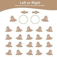 esquerda ou certo jogos para crianças. planilha atividade para pré escola crianças. Educação matemática imprimível planilha para contando quão muitos estão esquerda e certo. vetor ilustração.