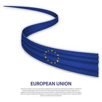 acenando a fita ou banner com bandeira da união europeia vetor