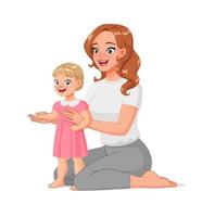 mãe e filha sentadas no chão. ilustração do vetor dos desenhos animados.