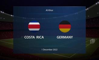 costa rica vs Alemanha. futebol placar transmissão gráfico vetor