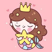 sereia princesa desenho animado abraço estrela peixe kawaii animal série conto de fadas personagem bonito menina feminina bonito ilustração vetorial desenho para crianças moda obras de arte livros infantis cartões de felicitações vetor