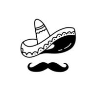 mexicano sombrero com bigode tradicional impressão conceito. vetor rabisco vetor ilustração.