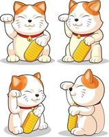 Conjunto de ilustração vetorial desenho de mascote asiático japonês gato da sorte vetor