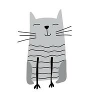 mão desenhada gato bonito. projeto escandinavo do vetor. ilustração isolada em um fundo branco. elemento de design de t-shirt, têxteis-lar, papel de embrulho, têxteis infantis vetor