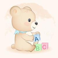 ilustração de bloco de brinquedo pequeno urso e abc vetor