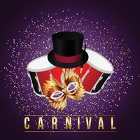 fundo de festa de convite de carnaval com ilustração criativa de tambor e máscara vetor
