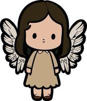 vetor pequeno fofa anjo menina dentro desenho animado estilo com Castanho vestir asas