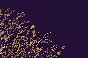 elegante dourado floral fundo com mão desenhado flores e folhas ilustração decoração em Sombrio roxa vetor