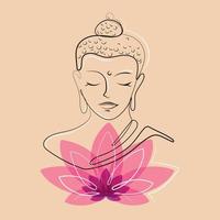 Buda cabeça Latidos desenhando com lótus flor em bege nu background.buddha esboço desenhando para loco,impressão,cartaz emblema Projeto vetor ilustração