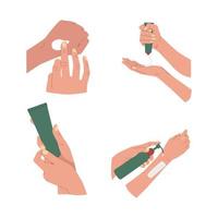 vetor ilustração do uma conjunto do mãos com cuidados com a pele