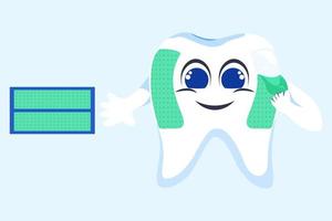 alegre dentes. dental Cuidado ilustrações. dentes branqueamento com especial tiras , odontologia , saúde , vetor