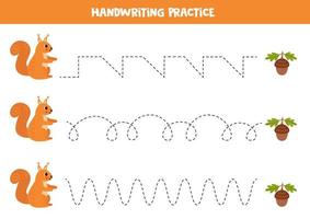rastreamento linhas para crianças. desenho animado fofa esquilo e bolota. vetor