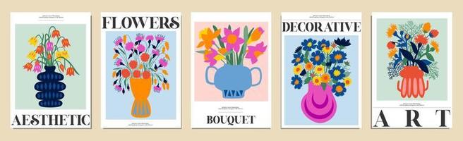 conjunto de buquês com flores. pintura de interiores. ilustrações coloridas de flores para capas, fotos. ilustração vetorial. vetor