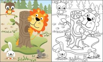 vetor ilustração do engraçado animais desenho animado jogando ocultar e procurar dentro floresta, coloração livro ou página