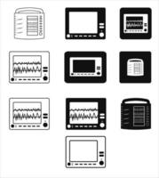 ecg máquina ícone conjunto dentro Preto estilo isolado em branco fundo.coração médico fino linha ícone remédio e hospital símbolo estoque vetor ilustração.