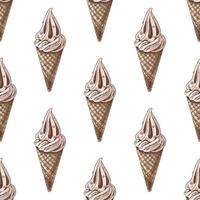 vetor vintage gelo creme desatado padronizar. mão desenhado colori ilustração do waffle cones com congeladas iogurte ou suave gelo creme. ótimo para cardápio, poster ou restaurante fundo.