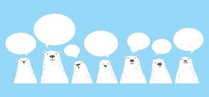 conjunto de desenhos animados de personagens de ilustração de bolhas de discurso de urso polar vetor