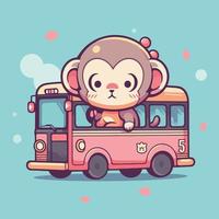 macaco em uma ônibus desenho animado personagem vetor