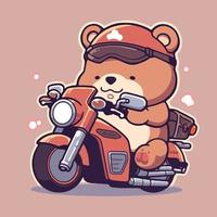 Urso em uma motocicleta desenho animado personagem vetor